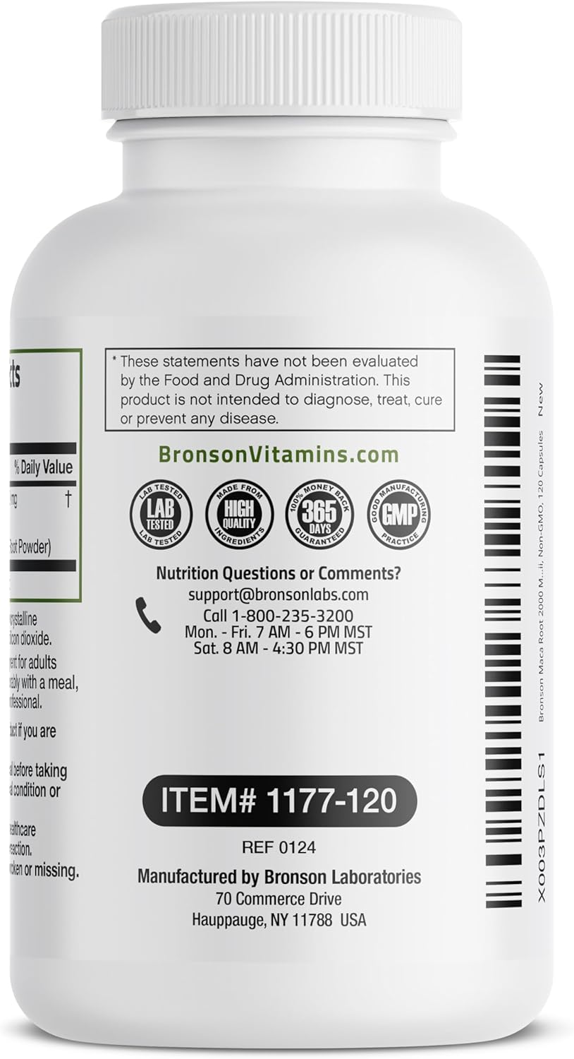 Bronson Maca Root (from 500mg 4:1 Extract Equivalent to 2000mg per Serving), Lepidium Meyenii - Non-GMO, 120 Vegetarian Capsules : Health & Household