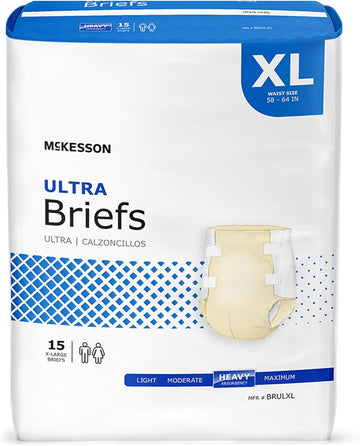 Mckesson Ultra Briefs, Incontinence, Heavy Absorbency, Xl, 15 Count, 4 Packs, 60 Total