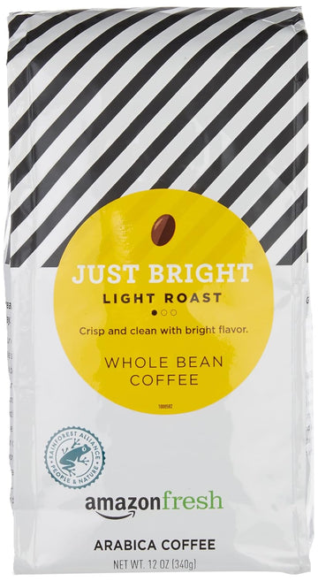 Amazon Fresh, Just Bright Whole Bean Coffee, Light Roast, 12 Oz