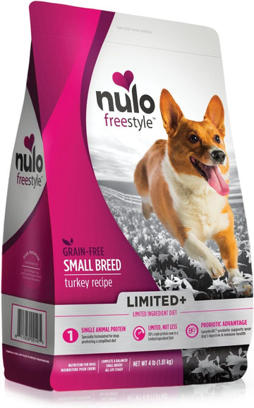 Nulo All Natural Dog Food: Freestyle Limited Plus Grain Free Puppy & Adult Small Breed Dry Dog Food - Limited Ingredient Diet for Digestive Health - Allergy Sensitive Non GMO Turkey Recipe - 4 lb Bag