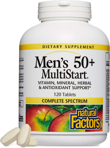 Natural Factors, Men'S 50+ Multistart Daily Multivitamin, Nutritional Support For Immune And Prostate Health, 120 Tablets (60 Servings)