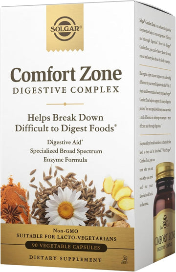 Solgar Comfort Zone Digestive Complex - 90 Vegetable Capsules - Enzymes To Support The Body’S Natural Digestive Process & Break Down Difficult-To-Digest Foods - Kosher - 90 Servings