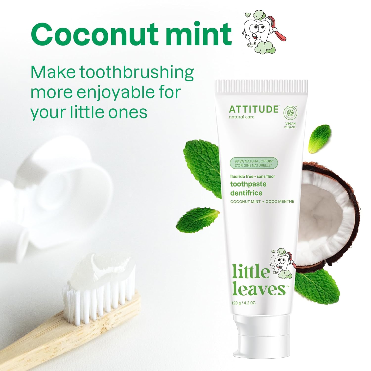 ATTITUDE Fluoride-Free Toothpaste, Plant- and Mineral-Based Ingredients, Vegan, Cruelty-Free and Sugar-Free, Coconut and Mint 4.2 Oz : Health & Household