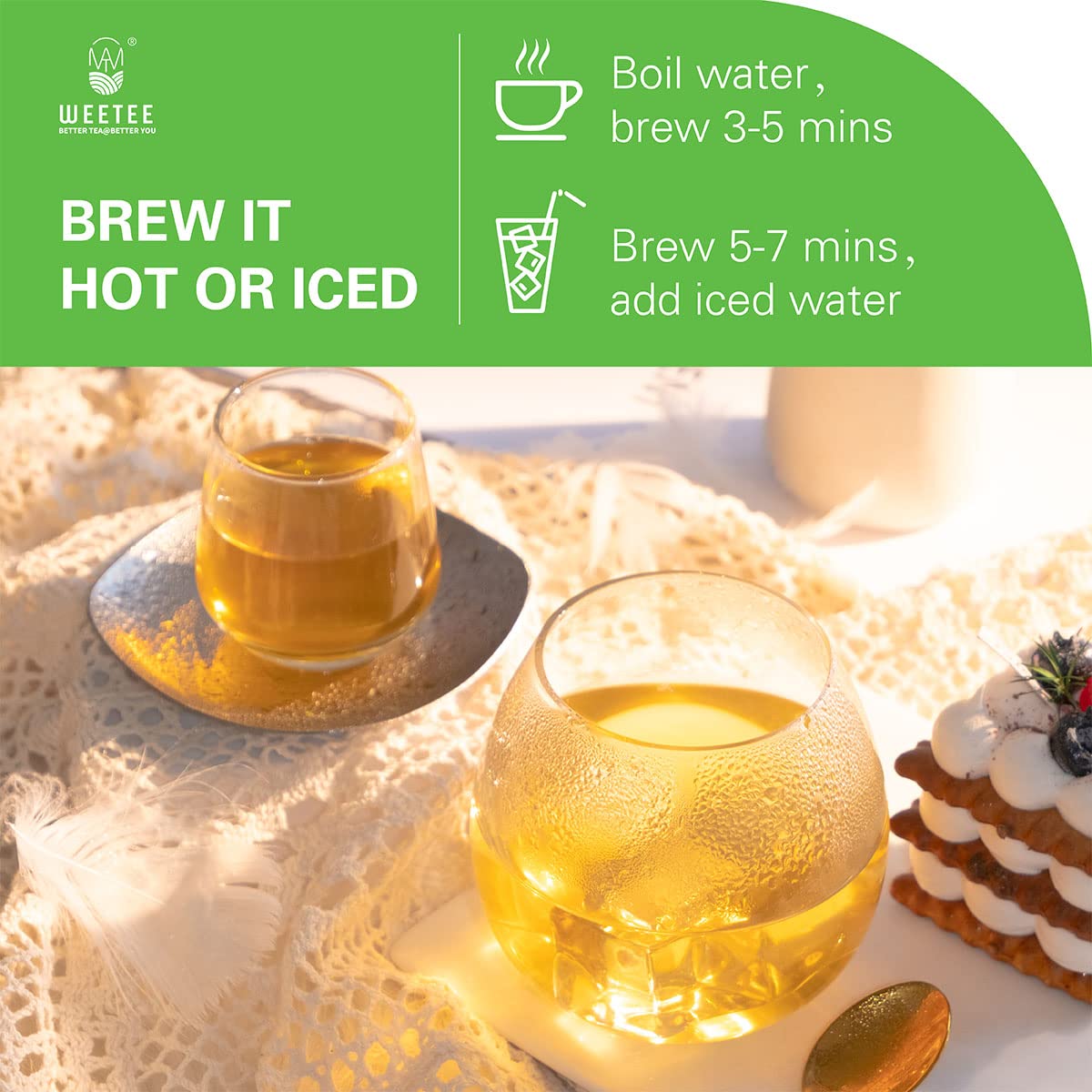 Wt Weetee Organic Decaf Green Tea Bags, Usda Organic Green Tea 200 Count | Co2-Decaffeinated | Super Antioxidant | Resealable Kraft Bag