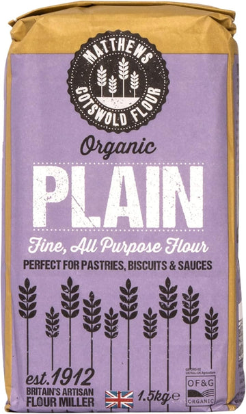 Matthews Cotswold Organic Plain All-Purpose Flour - 1.5Kg Bag (Pack Of 5)