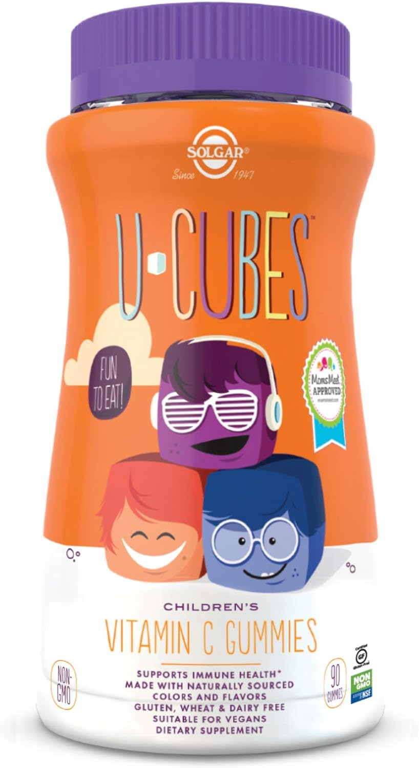 Solgar U-Cubes Children's Vitamin C, 90 Gummies - Includes 2 Great-Tasting Flavors, Orange & Strawberry - Immune Support - For Ages 2 & Up - Non GMO, Vegan, Gluten Free, Dairy Free - 45 Servings