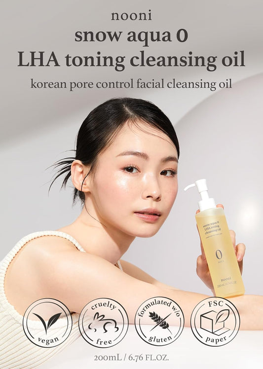 Nooni Korean Cleansing Oil - Snow Aqua 0 Lha Toning Pore Care Korean Facial Oil Cleanser, 6.76 Fl.Oz (200 Ml)*2Ea | Makeup Double Cleansing, Glass Skin, Blackhead Control, Pore Cleansing Oil For Face