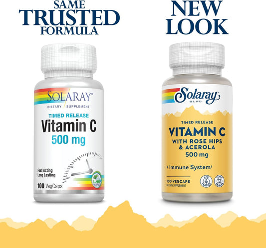 Solaray C W/Rose Hips & Acerola Two-Stage, Timed-Release, Veg Cap (Btl-Plastic) 500Mg | 100Ct