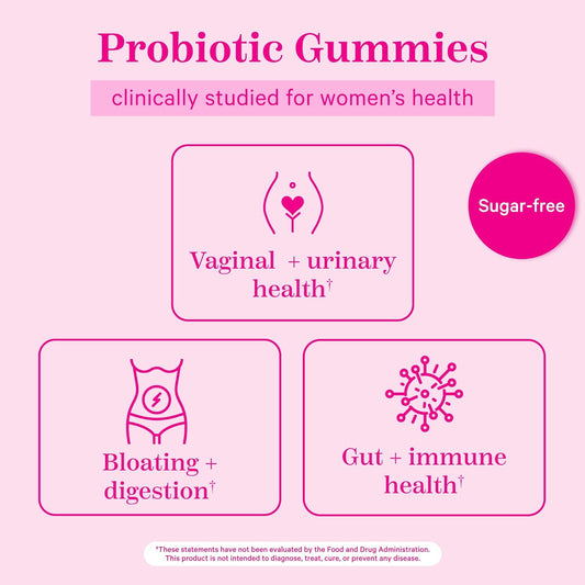 Pink Stork Probiotic Gummies - 5 Billion CFUs - Vegan & Sugar-Free - Vaginal Care, Gut Health, pH Balance, Bloating - 60 Gummy Probiotics for Women