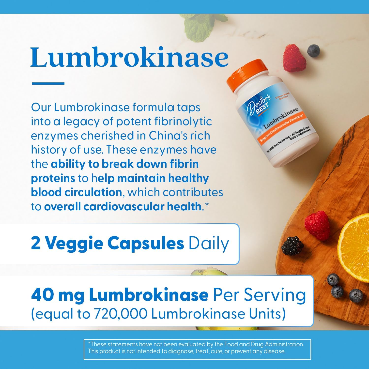 Doctors Best Lumbrokinase, Supports Heart Function, 720,000 Units Per Serving, 60 Veggie Caps : Health & Household