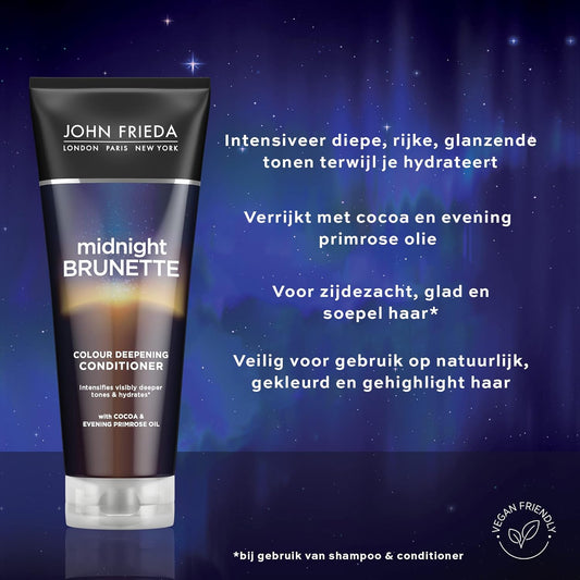 John Frieda Midnight Brunette Colour Deepening Conditioner 250 Ml, Colour-Depositing Conditioner For Brown Hair (Pack Of 2)