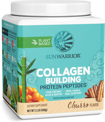 Sunwarrior Vegan Collagen Protein Powder Plant-Based | Hyaluronic Acid Minerals Biotin Soy Free Dairy Free Gluten Free Non-Gmo | Churro 20 Servings | Collagen Building Peptides