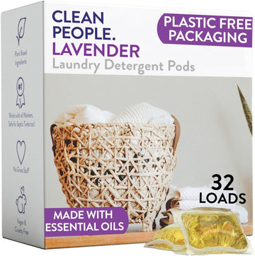 The Clean People Laundry Detergent Pods - Hypoallergenic Laundry Pods - Ultra Concentrated, Recyclable Packaging, Stain Fighting - Lavender, 32 Pack
