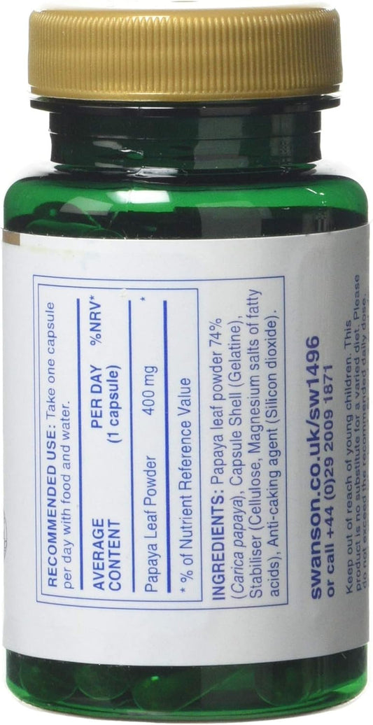 Swanson Full Spectrum Papaya Leaf - Herbal Supplement Promoting Digestive Health '&' Gi Tract Support - Natural Formula Overall Wellness - (60 Capsules, 400Mg Each)