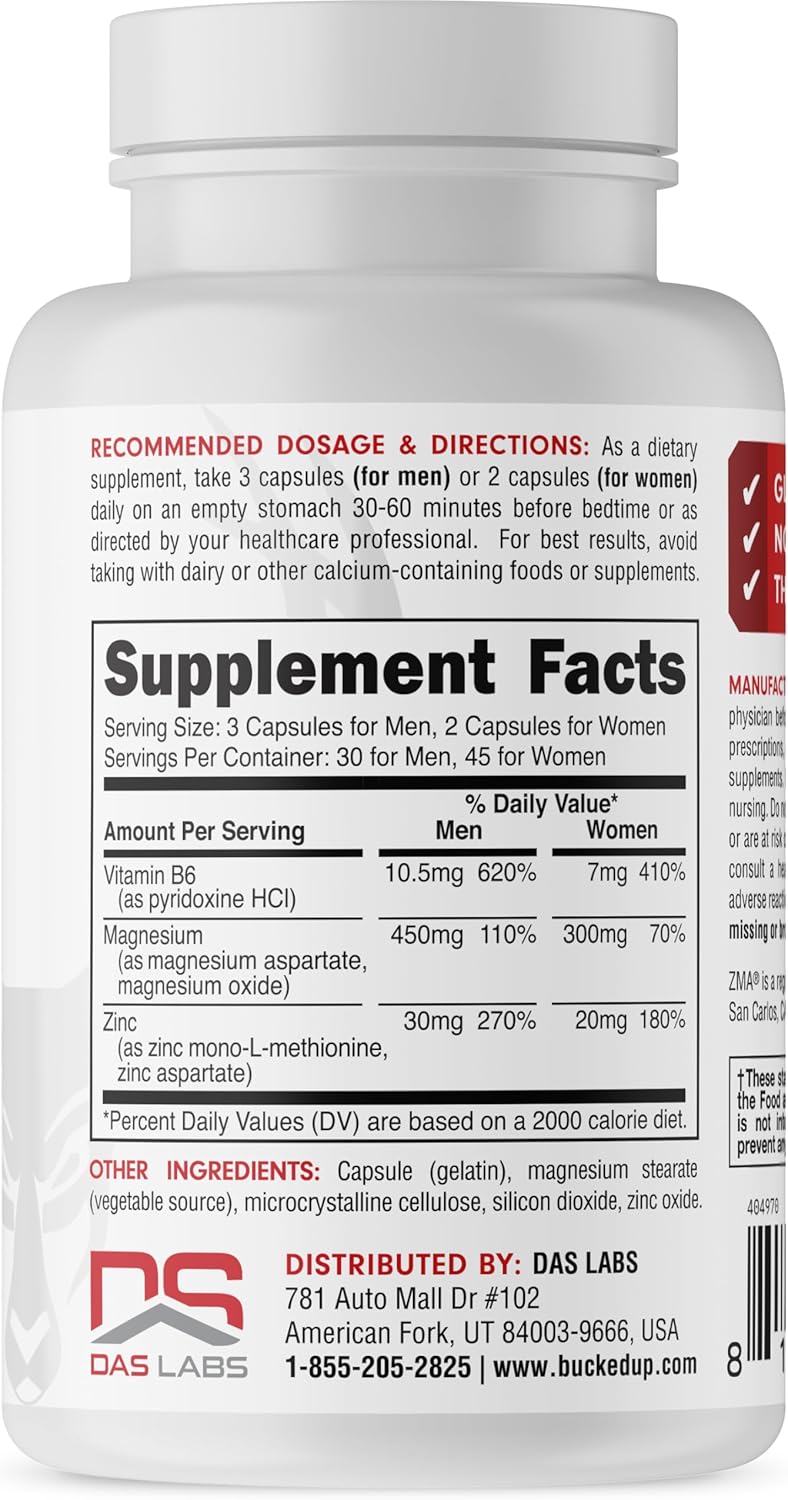 Bucked Up ZMA Capsules, Anabolic Mineral Support - Bucked Up Essentials (30-45 Servings, 90 Capsules) : Health & Household