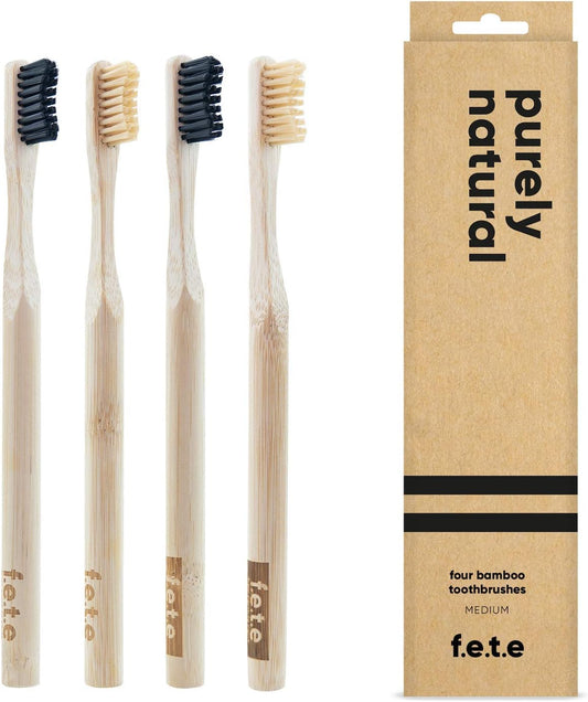 F.E.T.E | Purely Natural Bamboo Toothbrushes | Biodegradable & Compostable Handle | Recyclable Medium Bristles | Sustainable | Vegan