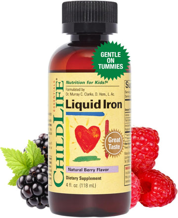 ChildLife Essentials Liquid Iron - Iron Supplements for Kids, Supports Healthy Blood Function, All-Natural, Gluten-Free, Iron Drops for Infants - Natural Berry Flavor, 4 Fl Oz Bottle