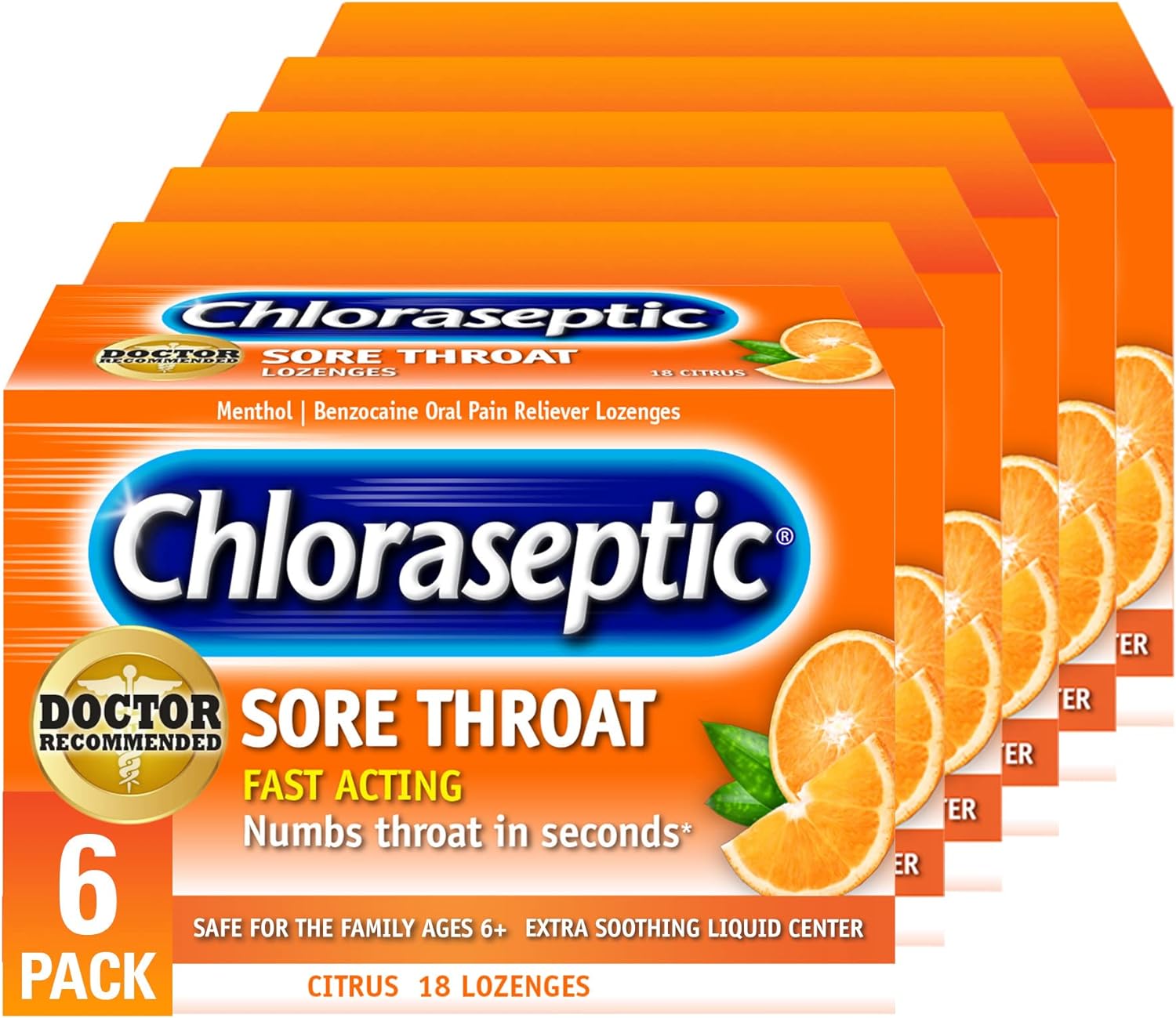 Chloraseptic Sore Throat Lozenges, Citrus, 18 Count, 6 Pack