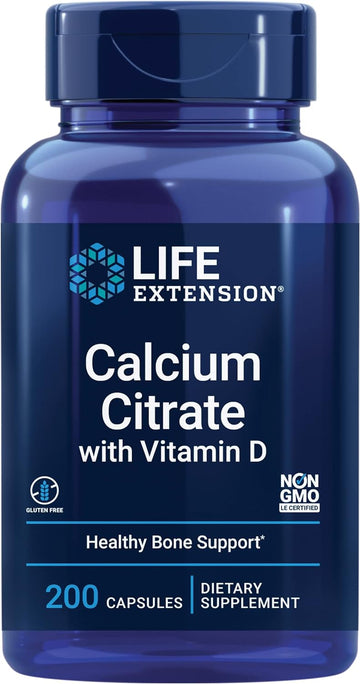Life Extension Calcium Citrate with Vitamin D - Super Absorbable Bone Health D3 Calcium Supplement for Men & Women - for Bones Density & Muscle Function - Gluten-Free, Non-GMO ? 200 Capsules