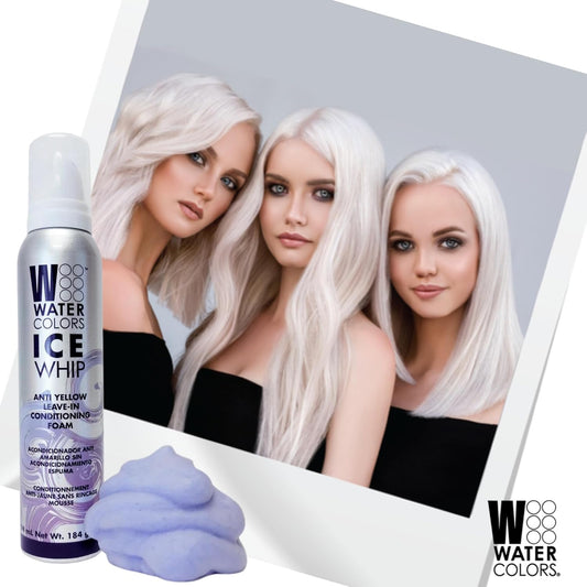 Watercolors Ice Whip Anti-Yellow Leave-In Conditioning Foam Mousse For Blonde, Platinum, Bleached, Silver, Gray, Ash & Brassy Hair - Violet Purple 6.5 Oz (1 Pack)