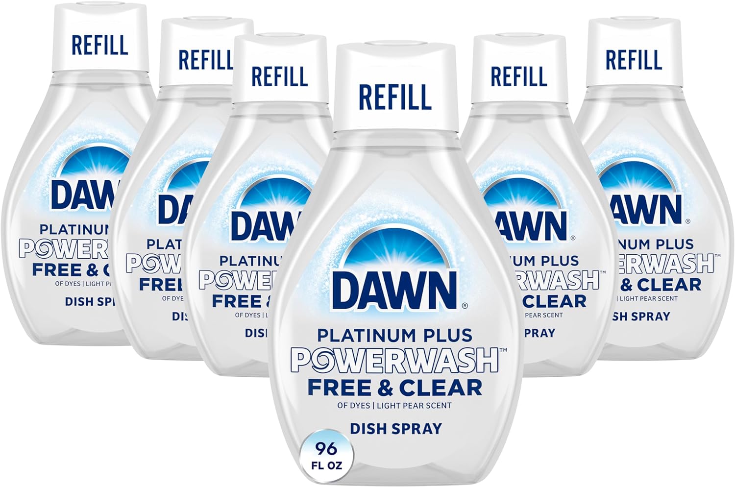 Dawn Free & Clear Powerwash Dish Spray, Dish Soap, Pear Scent Refill, 16 Fl Oz (Pack of 6)