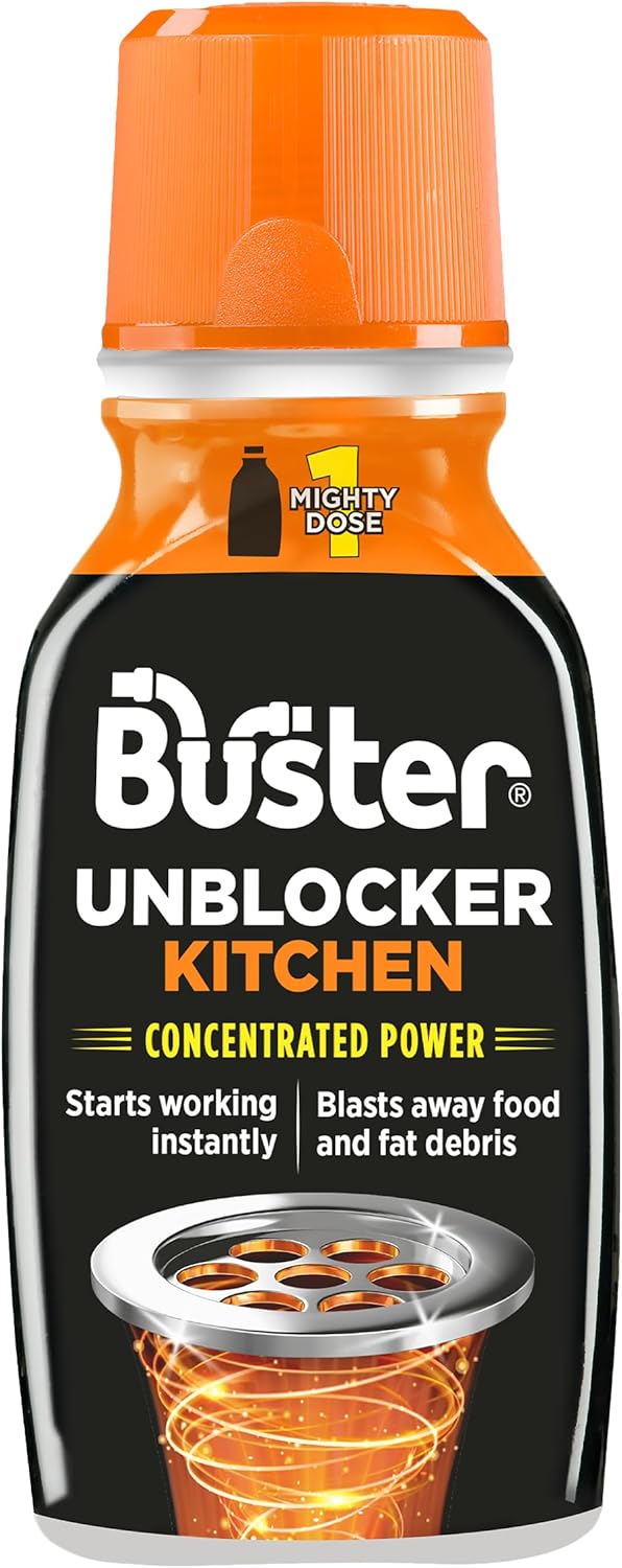 Buster Kitchen Plughole Unblocker, 200G, Kitchen Drains & Sinks Unblocker, Blasts Fat & Food Debris – Fast-Acting Plughole Unclogger, Clears Blockages & Slow-Draining Water