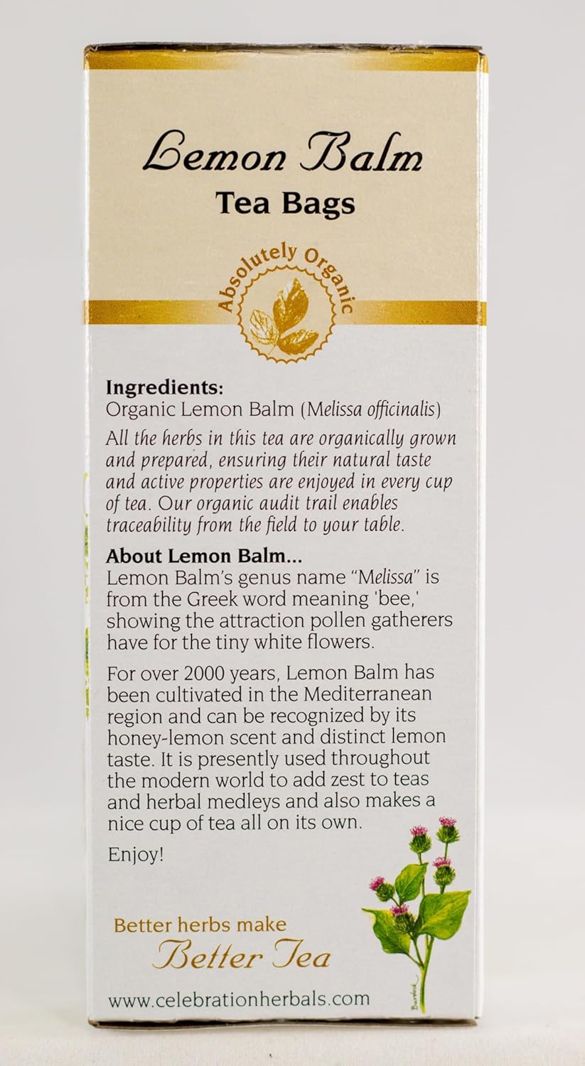 Celebration Herbals Organic Lemon Balm Tea Bags, 24 Count : Grocery Tea Sampler : Grocery & Gourmet Food