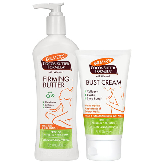 Palmer'S Postpartum Skin Care Bundle - Cocoa Butter Set Includes Firming Butter Body Lotion (10.6 Fl. Oz.) And Bust Cream (4.4 Oz.), Pregnancy Essentials With Shea Butter, Elastin, Vitamin E & Co Q10 : Beauty & Personal Care