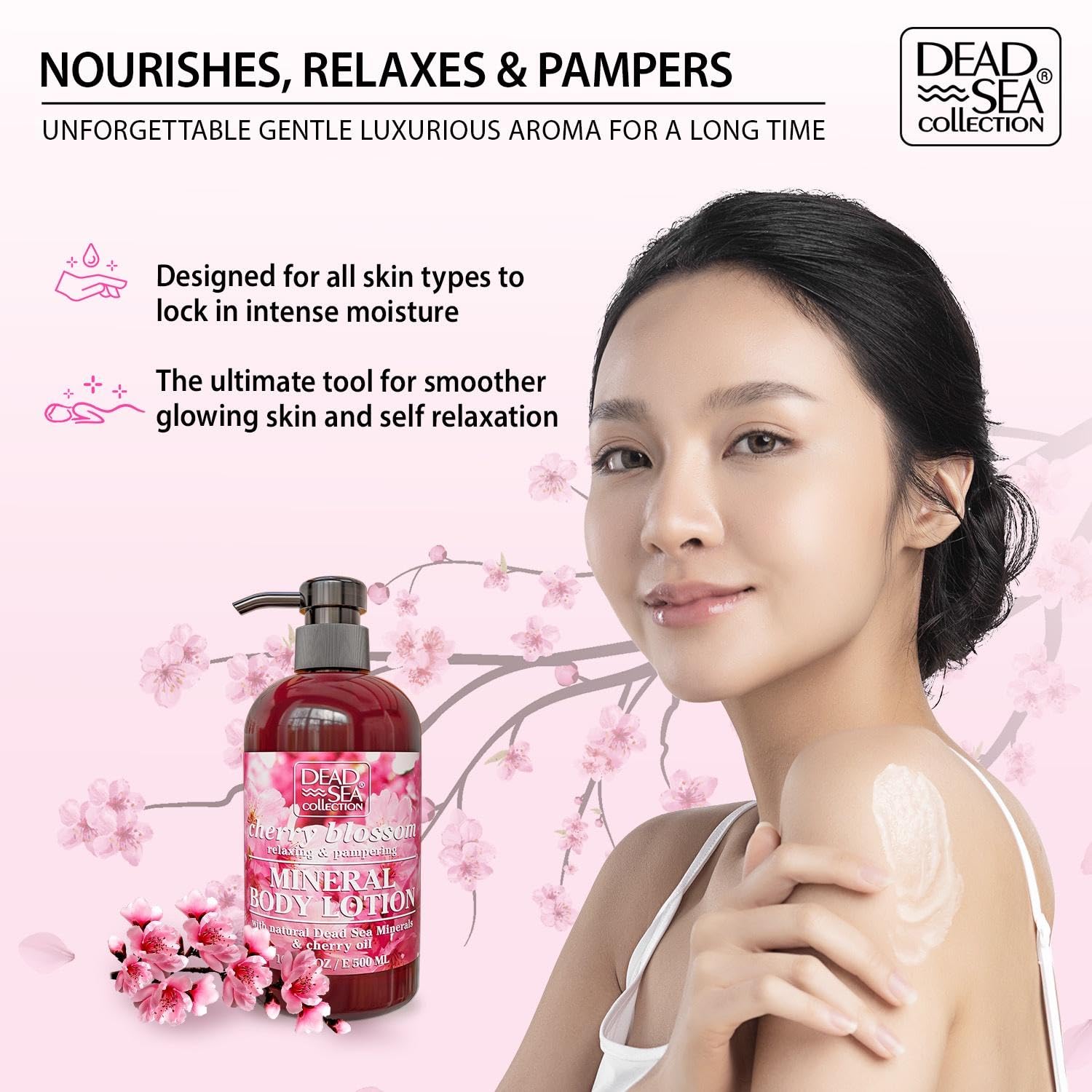 Dead Sea Collection Cherry Blossom Body Lotion - Nourishing Moisturizer For Women And Men - Rejuvenating Hand And Body Care For Dry Skin 16.9 Fl. Oz. : Beauty & Personal Care