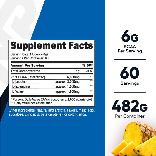 Nutricost BCAA Powder (Pineapple, 60 Servings) - Optimal 2:1:1 Ratio