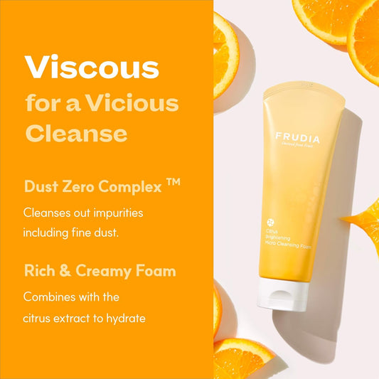 Frudia Welcos Brightening Micro Cleansing Foam | Face Cleanser For Men & Women | Face Wash For Dry Skin & Sensitive Skin | Vitamin C Cleanser Facial Cleanser (Pack Of 1, 4.9 Fl. Oz)