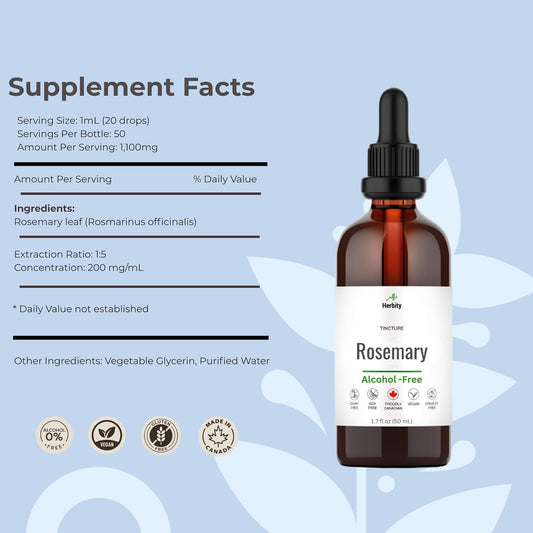 Rosemary Tincture – Alcohol-Free Herbal Extract For Focus, Circulation & Digestive Support – Vegan, Non-Gmo, Glycerin-Based Supplement – 1.7 Fl Oz (50 Ml)