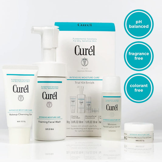 Curel Japanese Skin Care Travel Size Toiletries, For Dry, Sensitive Skin, Travel Size Face Wash, Lotion, & Makeup Remover