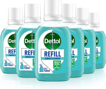 Dettol Surface Cleaner Spray Refill, Original, Multipack Of 6 X 50Ml, Total 300Ml, Makes 2.25L, Antibacterial Spray, Kills 99.99% Of Germs, Antibacterial, Disinfectant, Household Cleaners