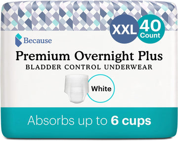 Because Overnight Absorbency Pull Ups - Adult Disposable Incontinence Underwear, Extra Absorbent Nighttime Pull Ups For Men And Women, White, Xxlarge, 40 Count (4 Packs Of 10)