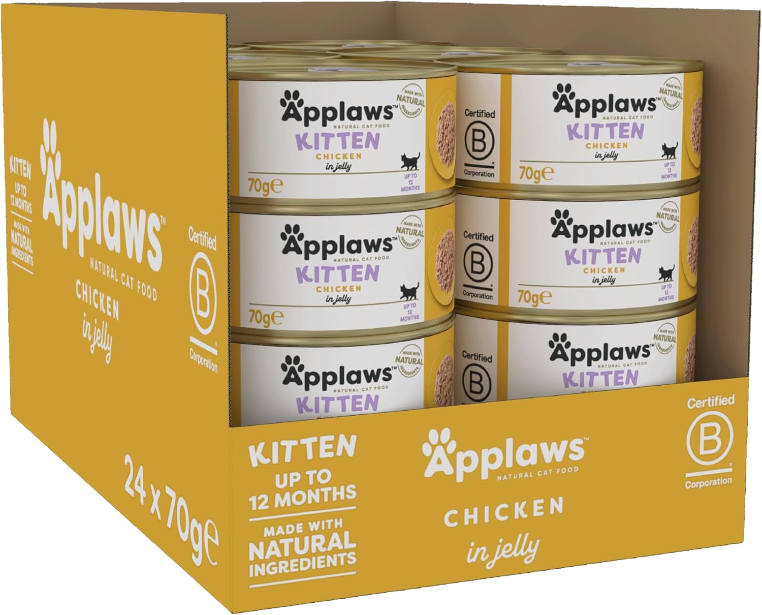 Applaws Natural Wet Kitten Food, Chicken Breast Cat Food Tin in Jelly 70g (Pack of 24 Tins)?1001NE-A