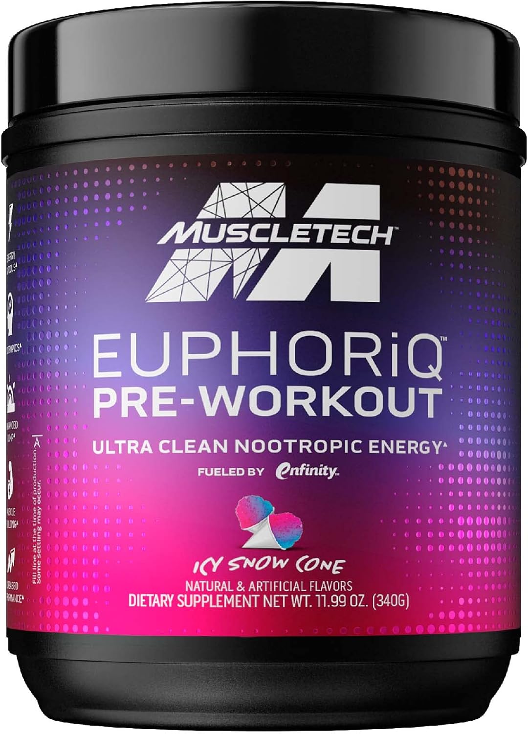 Muscletech Pre Workout Powder Euphoriq Preworkout Smart Pre Workout Powder For Men & Women Caffeine Metabolite Fueled With Paraxanthine Icy Snow Cone (20 Servings)