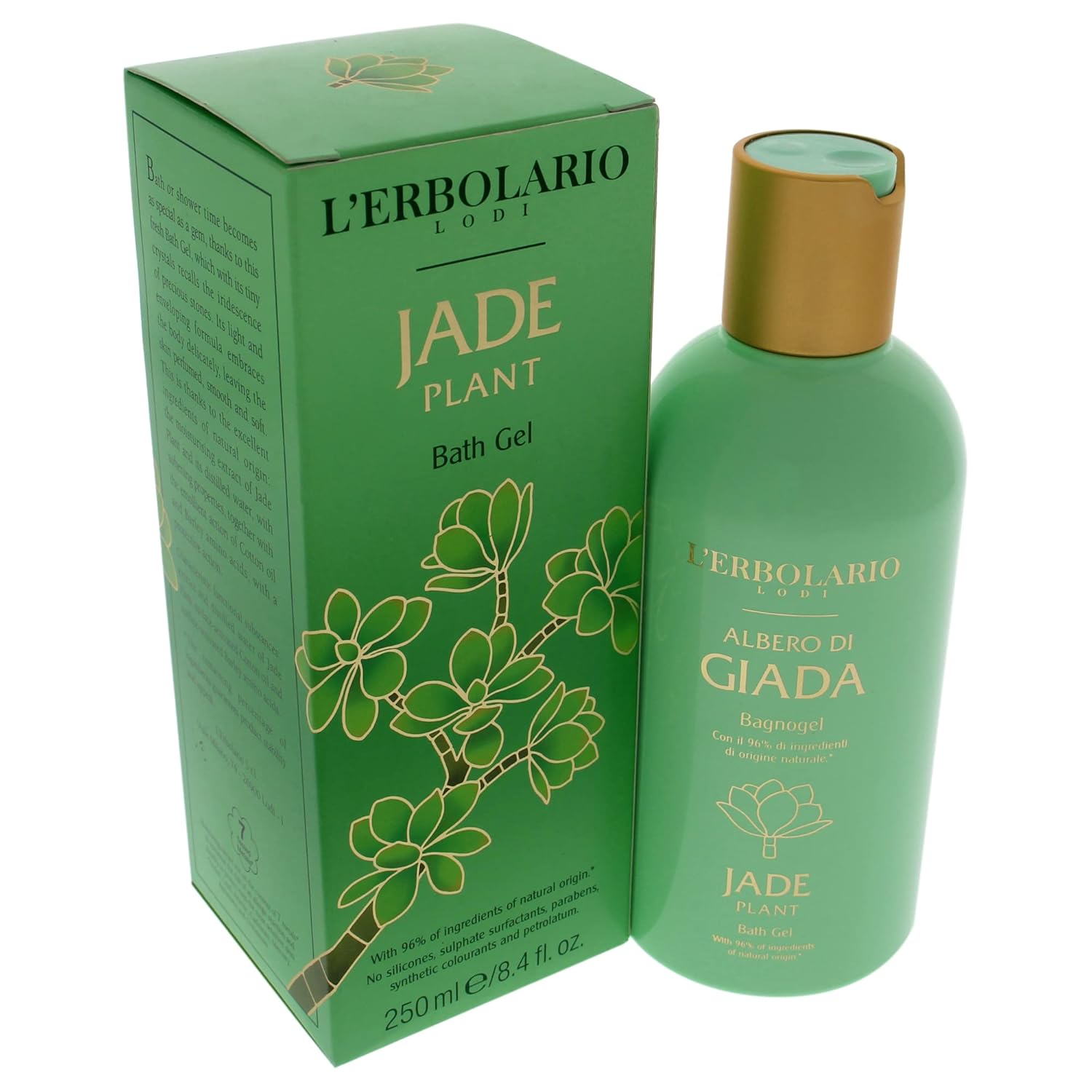 L'Erbolario Jade Plant Bath Gel - Green And Floral Fragrance - Gentle Formula - Has Effective Moisturizing And Protective Properties - Suitable For Even The Most Delicate Skin - Paraben Free - 8.4 Oz : Beauty & Personal Care