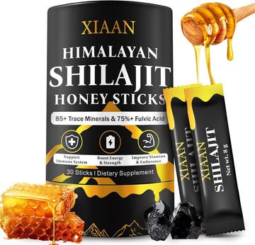 Shilajit Honey Sticks For Men & Women, Pure Himalayan Shilajit Honey Sticks With 85+ Trace Minerals, 75%+ Fulvic Acid Natural Shilajit Honey For Energy Boost, Immune Support 30 Sticks