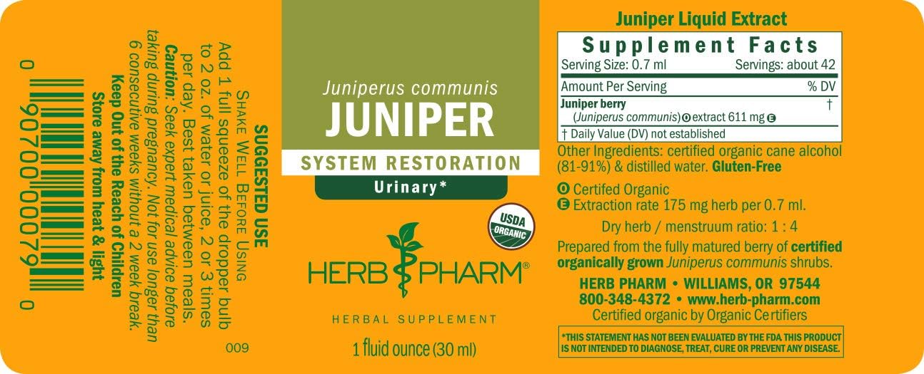 Herb Pharm Certified Organic Liquid Extract for Urinary System Support Juniper 1 Fl Oz : Health & Household