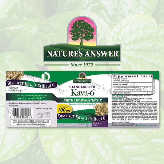 Nature's Answer Kava Root Powder Supplement Vegetarian Capsules, 90-Count | Natural Calming Aid | Mood Support | Promotes Stress Relief