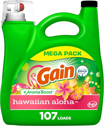 Gain + Aroma Boost Laundry Detergent Liquid Soap, Hawaiian Aloha Scent, 107 Loads, 154 Fl Oz, He Compatible