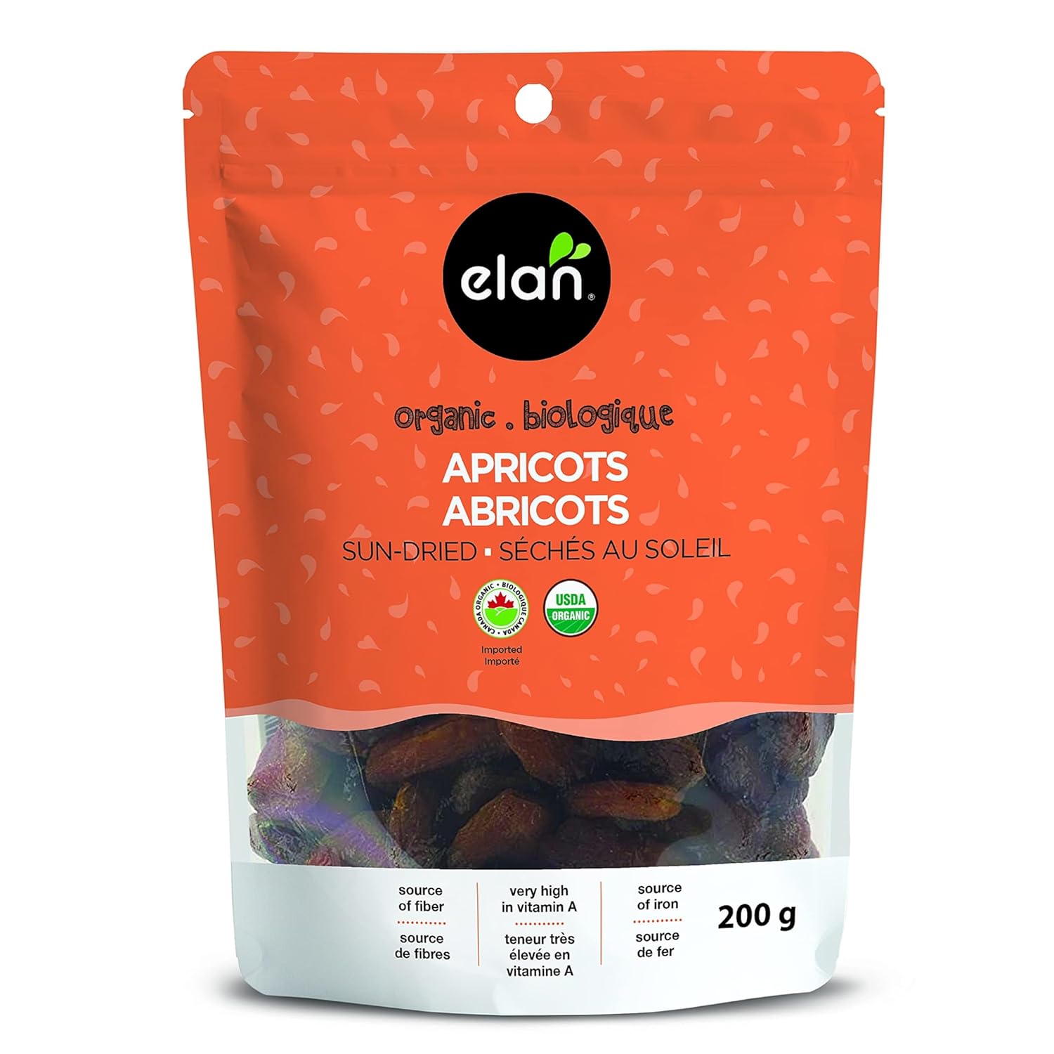 Elan Organic Sun-Dried Apricots, 7 Oz, Dried Fruits, No Sulphites, No Sugar Added, Non-Gmo, Vegan, Gluten-Free, Kosher, Naturally Sweet Snacks, Turkish Apricots