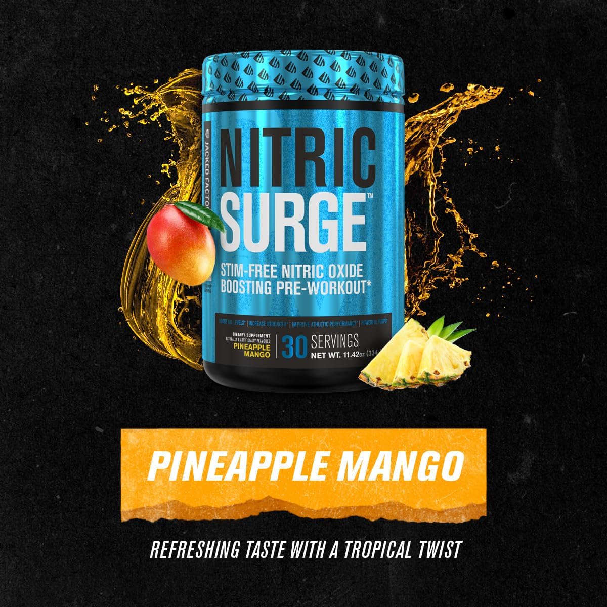 Nitric Surge Stim Free Pre Workout Powder - Caffeine Free Nitric Oxide Supplement w/Con-Cret Creatine, L Citrulline, & GlycerSize Glycerol for Pumps & Muscular Hydration - Pineapple Mango, 30 Servings : Health & Household