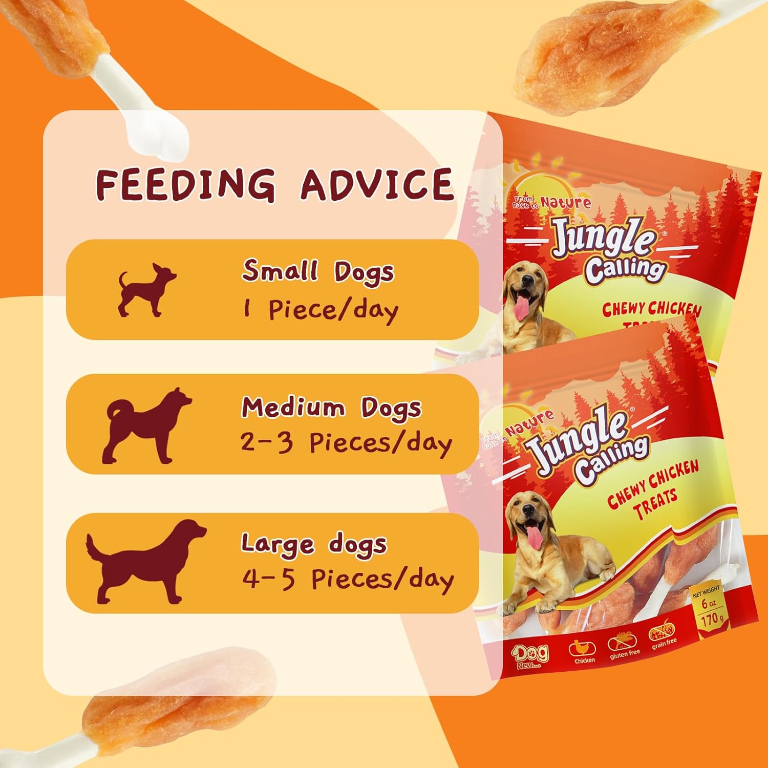 Jungle Calling Dog Treats, Chicken Wrapped Calcium Dog Bones, Rawhide Free Dog Chews, Chewy Dog Training Treats, 6 oz : Pet Supplies