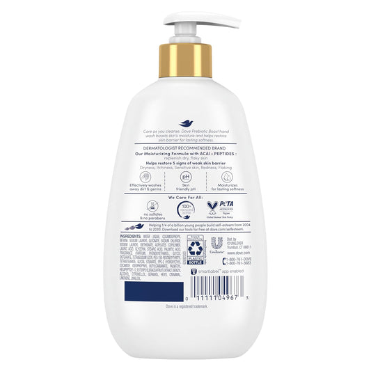 Dove Prebiotic Boost Hand Wash Dryness Remedy 4 Count For Lasting Softness, With Acai & Peptides, 12 Oz