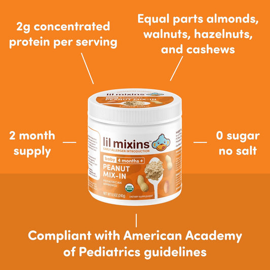 Lil Mixins Early Allergen Introduction, Peanut | Baby Stage 1-3, For Ages 4 Mo. -12 Mo. | 8.5 Oz Jar, 4 Month Supply