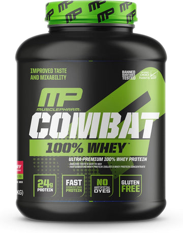 MusclePharm Combat 100% Whey, Strawberry - 5 lb Protein Powder - Glute