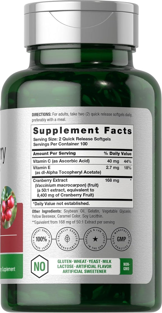 Horbäach Cranberry Pills With Vitamin C | 8400Mg | 200 Softgels | Concentrate Extract Supplement | Non-Gmo, Gluten Free