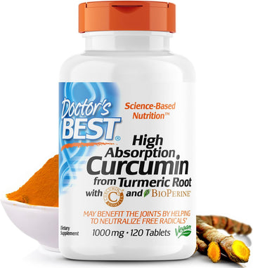 Doctor'S Best Curcumin From Turmeric Root With C3 Complex & Bioperine, Benefit The Joints By Helping To Neutralize Free Radicals, Non-Gmo, Gluten Free, Soy Free, Joint Support, 1000 Mg, 120 Tablets